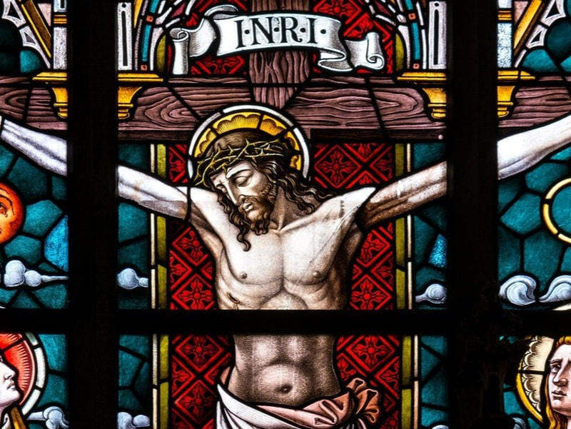 Call to holiness - stained glass crucifixion